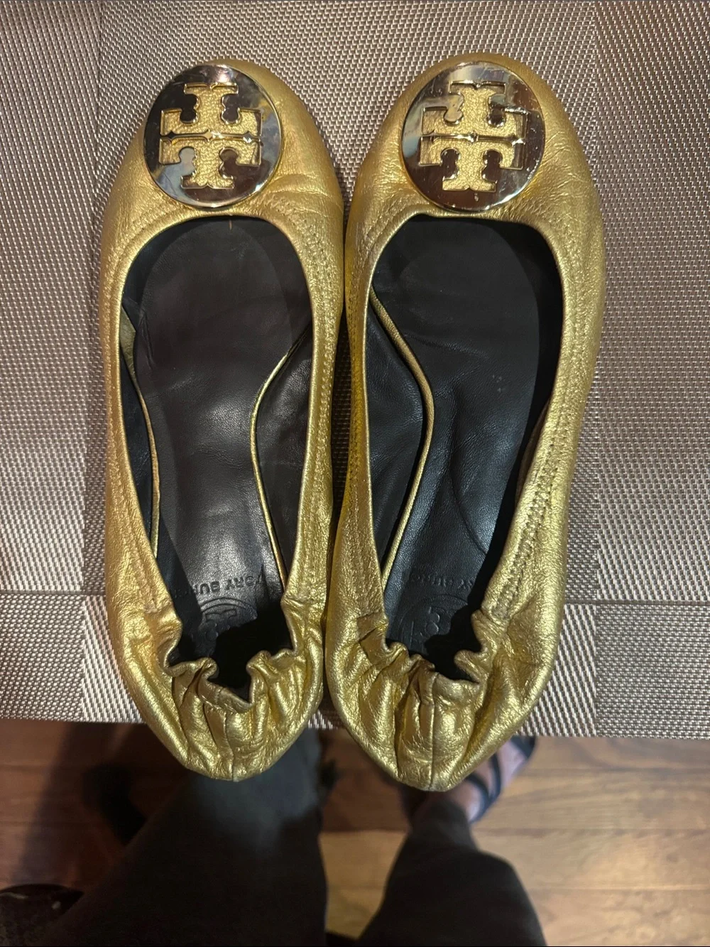 Tory Burch Gold Metallic Logo Ballet Flats